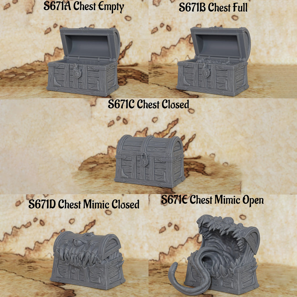 RPG Mimic Chest Miniature Model Set, Fantasy TTRPG Accessory, Hidden Monster Treasure Box for Tabletop Role Play Game Scenes