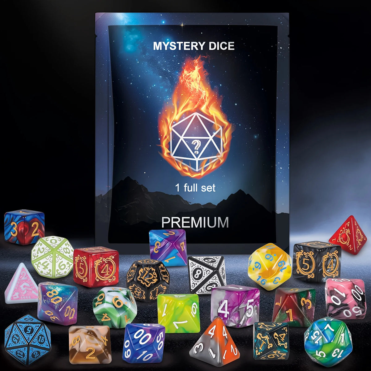 D&D Dice Set 8/40pcs, Including 7/35pcs Polyhedral Dices and 1/5pcs Creative Velvet Bags, for RPG Role-Playing Game