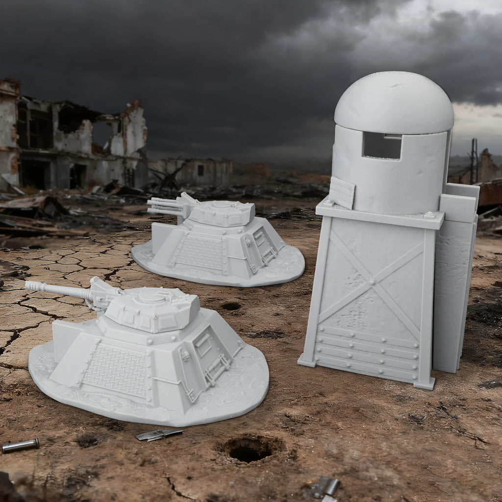 Sci-Fi Defense Base Miniature Terrain Set, Armed Bunkers for RPG Fantasy Terrain Building, Collectible Accessory