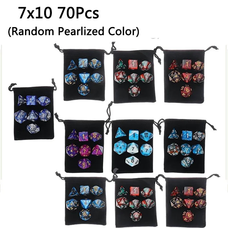 New Pearlescent Polyhedral RPG Dice Set 105/70/49/35/21/7Pcs Multicolor  Dice Role-Playing Board Games with Storage Pouches
