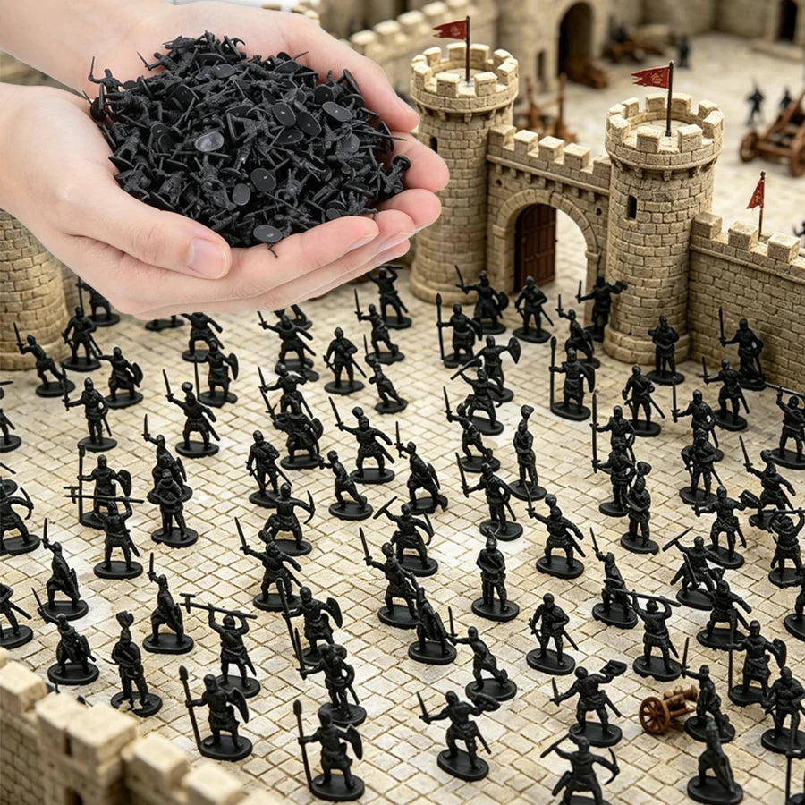 100pcs Medieval Knight Mini Figurines, Plastic with Multiple Poses