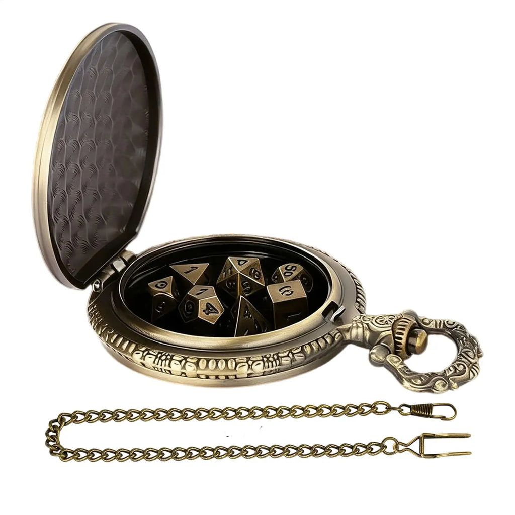 7pcs Metal Dice Set In Pocket Watch Case Polyhedral RPG DiceBoard Game Party Gift For D & D Players Beginners Adults Home Travel
