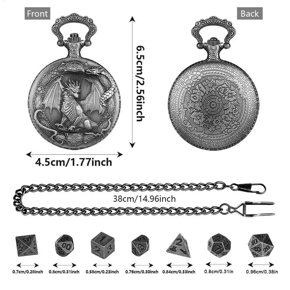 7pcs Metal Dice Set In Pocket Watch Case Polyhedral RPG DiceBoard Game Party Gift For D & D Players Beginners Adults Home Travel