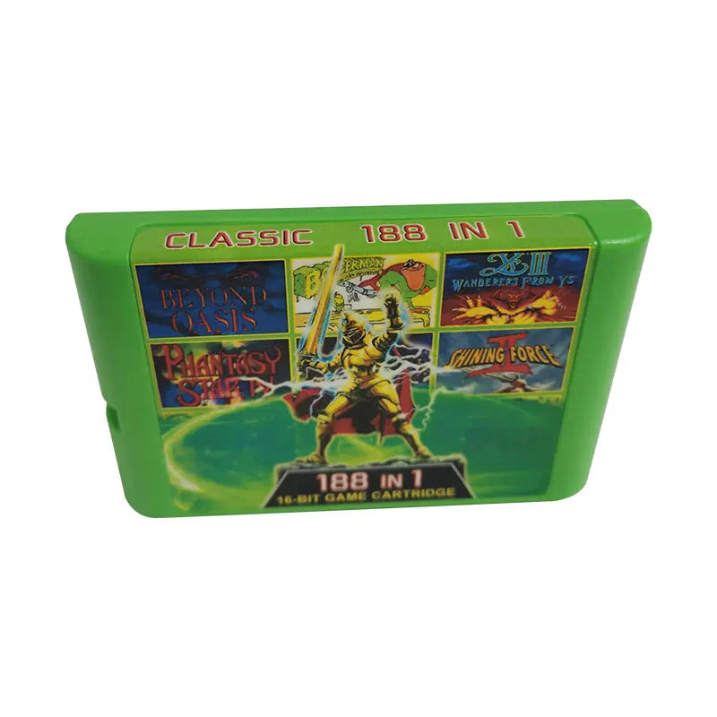 188 IN 1 Games Cartridge For Genesis/MD, Battery Save, Green Shell