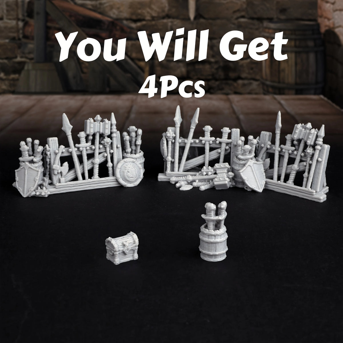 4pcs RPG Miniature Dungeon Equipment Rack for Tabletop Role-Playing Games - Excellent Additions for TTRPG Adventure