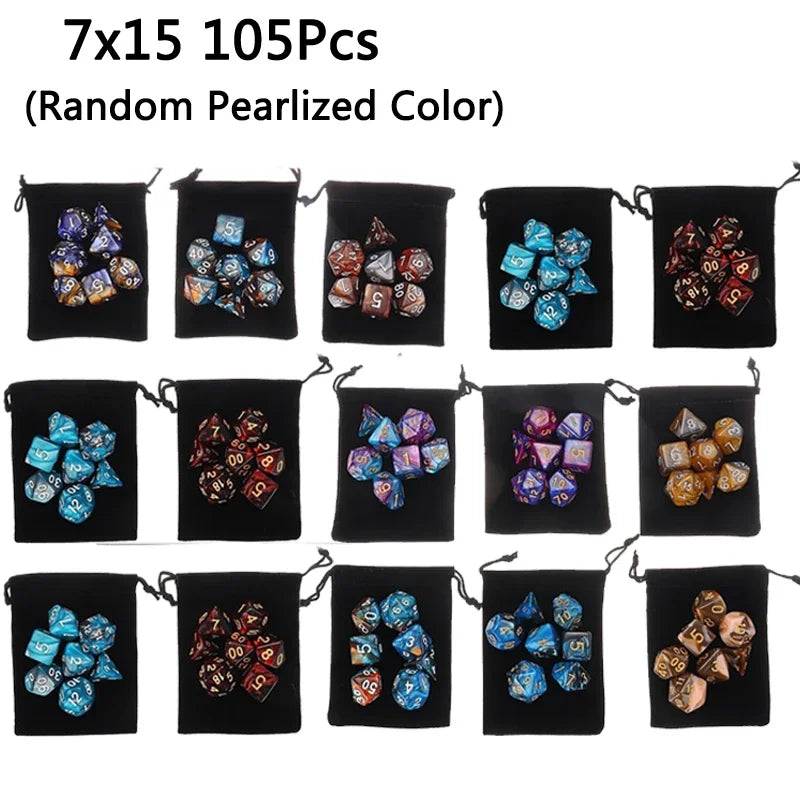 New Pearlescent Polyhedral RPG Dice Set 105/70/49/35/21/7Pcs Multicolor  Dice Role-Playing Board Games with Storage Pouches
