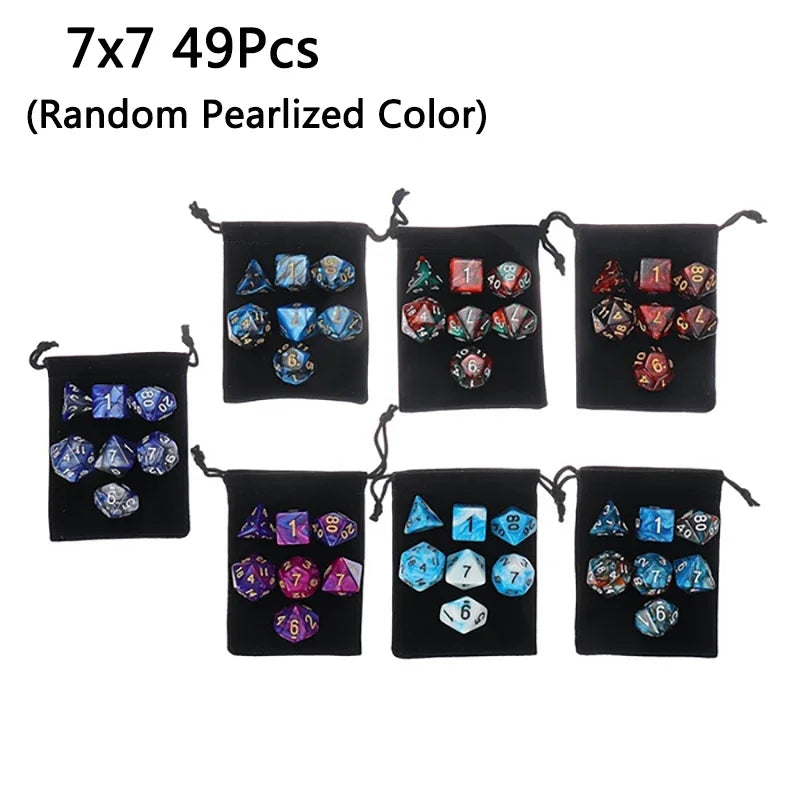 New Pearlescent Polyhedral RPG Dice Set 105/70/49/35/21/7Pcs Multicolor  Dice Role-Playing Board Games with Storage Pouches