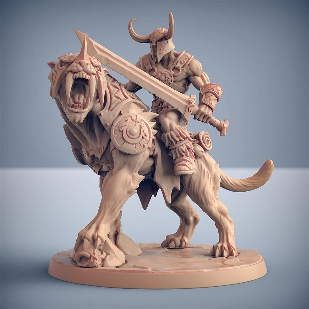 Barbarian Lion Riding Crazy Battle Dragon and Dungeon DND Running Team Board Game Chess Model