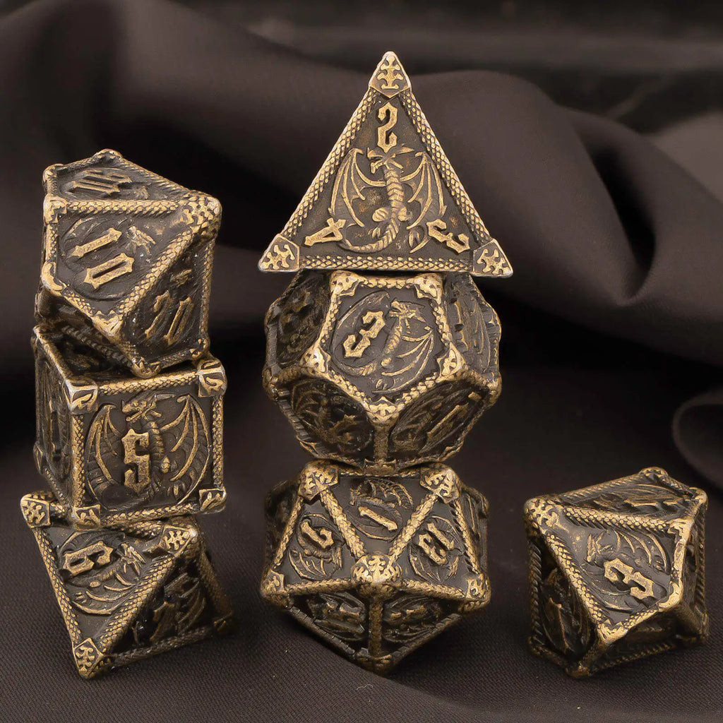Metal Dice Set, 7 Piece Polyhedral Role Playing RPG D and D Dice D20 D12 D10 D8 D6 D4