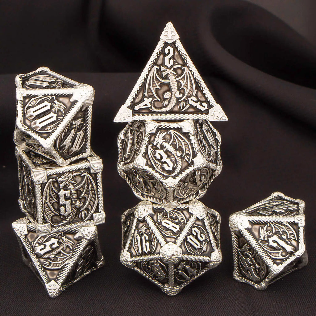 Metal Dice Set, 7 Piece Polyhedral Role Playing RPG D and D Dice D20 D12 D10 D8 D6 D4