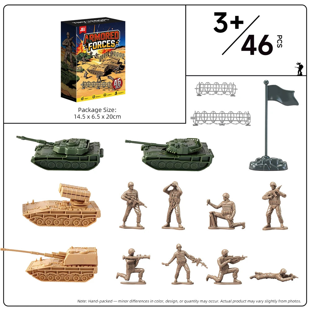 ViiKONDO Army Men Toy Military Adventure Playset Armored Forces Battlefield Tank Warship Soldier Figure Fun Wargame Colorful Box