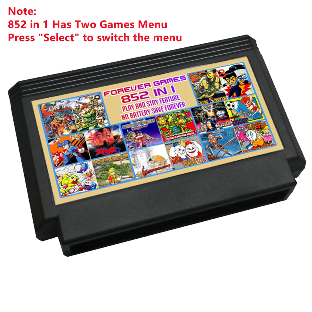 60 Pin 8 bit Game cartridge with 852 free games classic collection for FC video game console Black Yellow Quality Shell Case