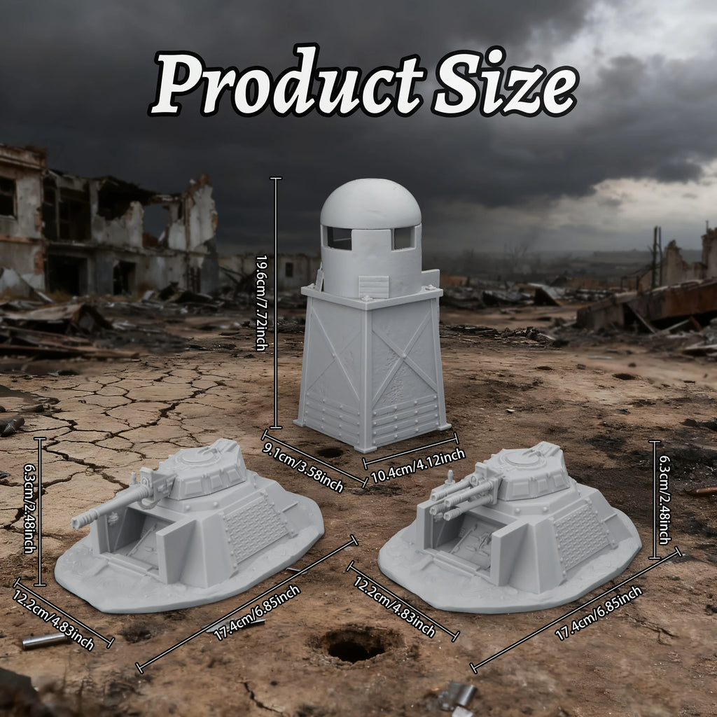 Sci-Fi Defense Base Miniature Terrain Set, Armed Bunkers for RPG Fantasy Terrain Building, Collectible Accessory