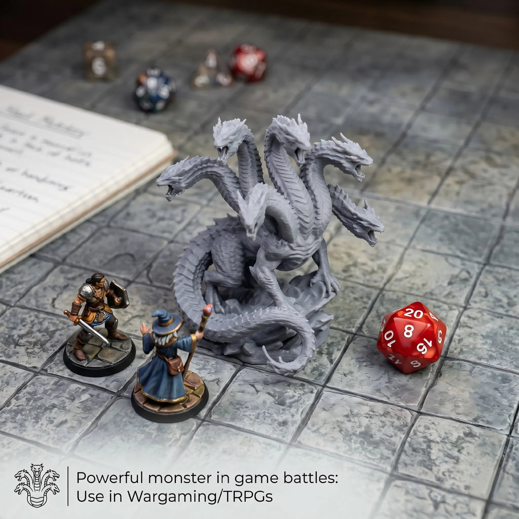 Unpainted Hydra Miniature Ornament, TTRPG Style, Tabletop Wargame Figurine