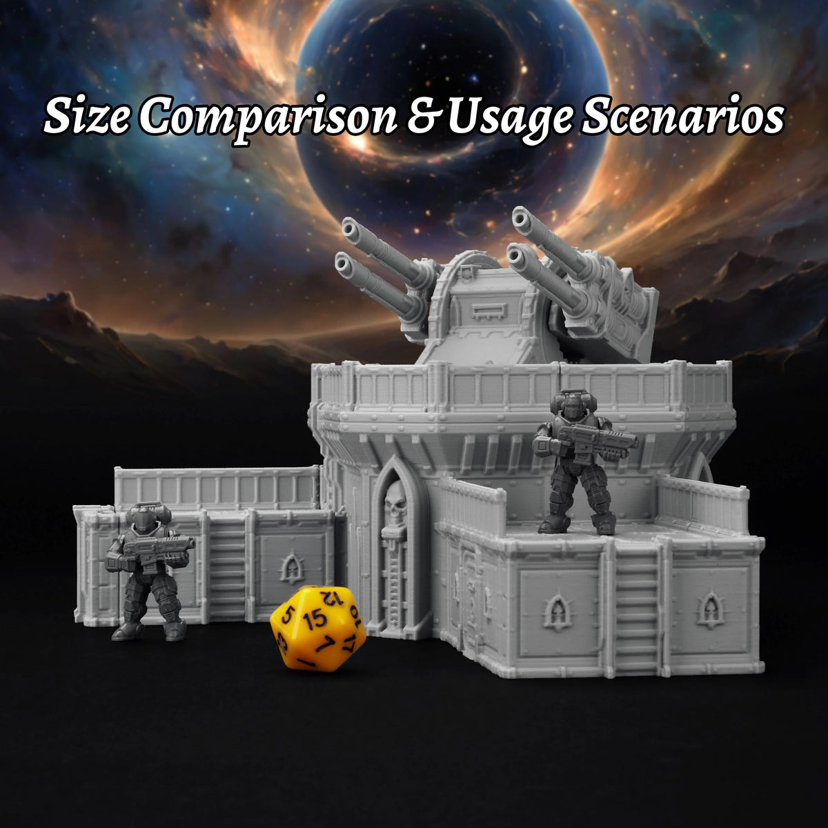 Modular Sci-Fi Defense Turret Miniature Model for RPG Terrain Space Battlefields, Expandable Sturdy Miniature for TTRPG