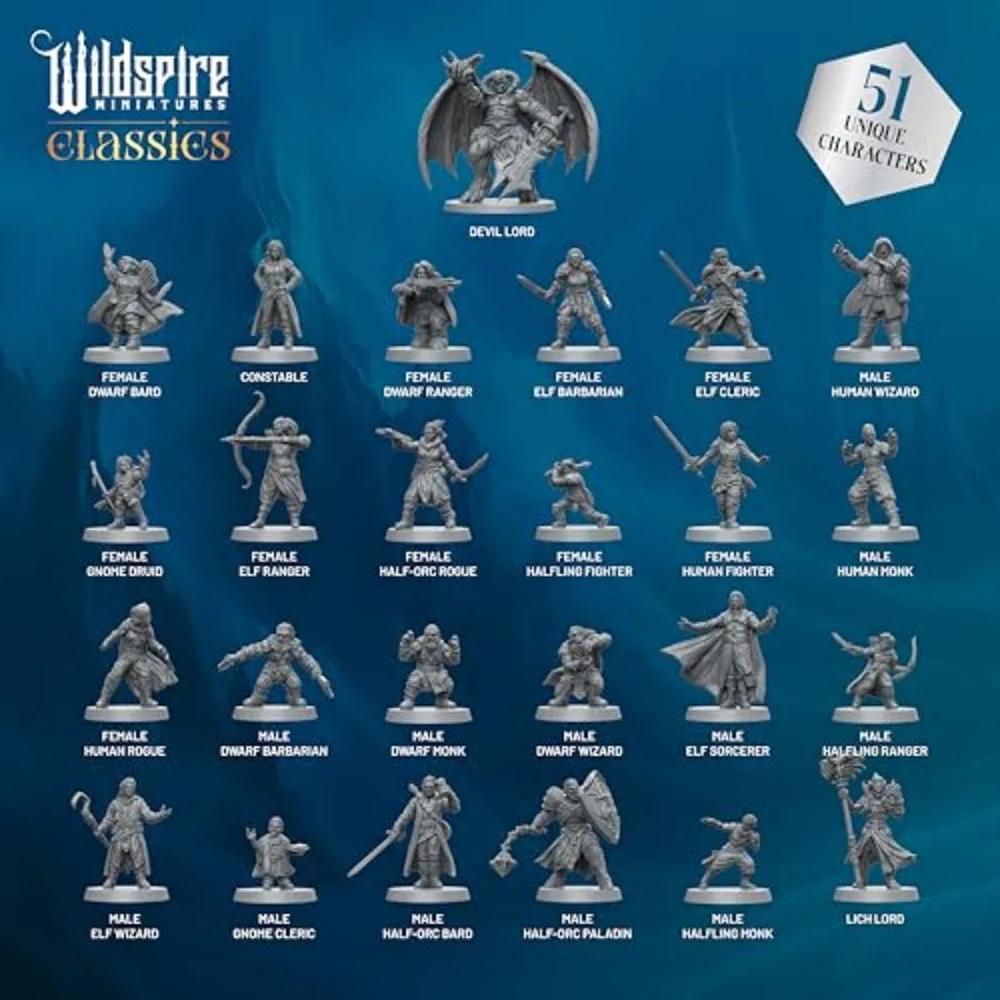 Classic Heroes - - 51 Paintable Characters for DND Miniatures Bulk, 28mm for Dungeons Dragons type games