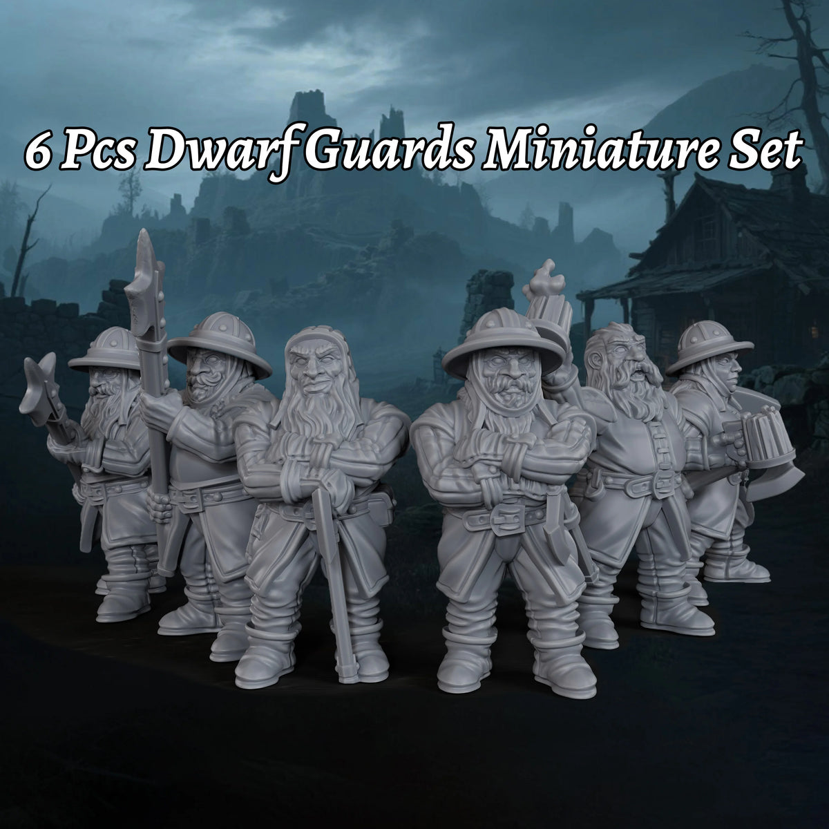 6Pcs RPG Dwarf Guards Set – Fantasy Figures for TTRPG Roleplay, Collectible Gift for Dwarf Kingdom Adventure & Terrain