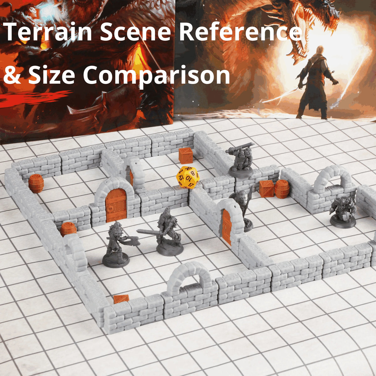 28mm Dungeon Walls Miniature Terrain Modular System, Terrain Building Accessories for Tabletop RPG Role Playing Game Scenes