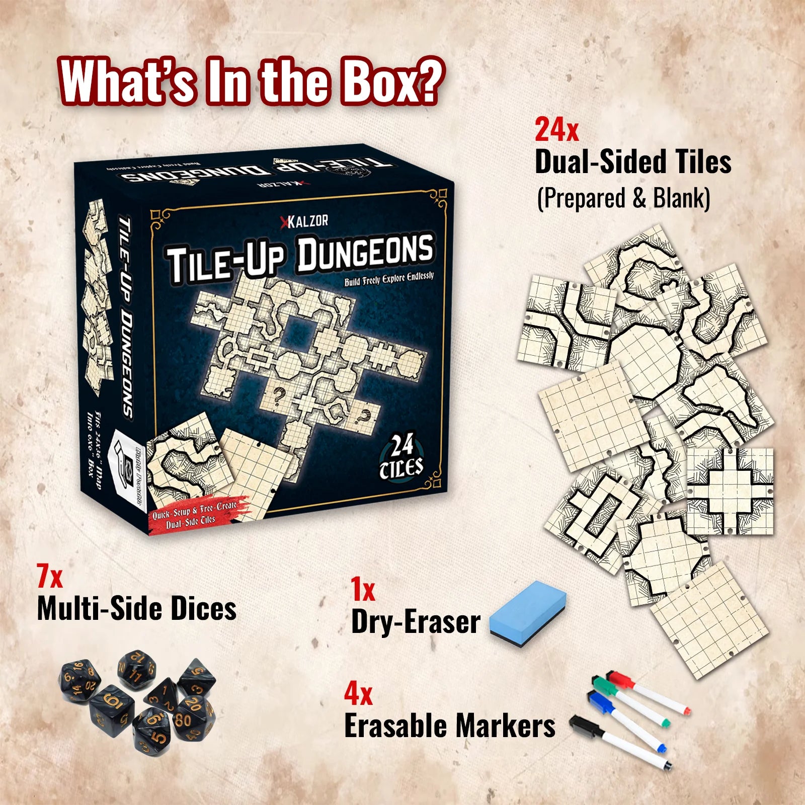 Tile Up Dungeons | Unique Design Modular Terrain Map Accessories For  DnD Board Game | Highly Portabe | Dual-side Tiles