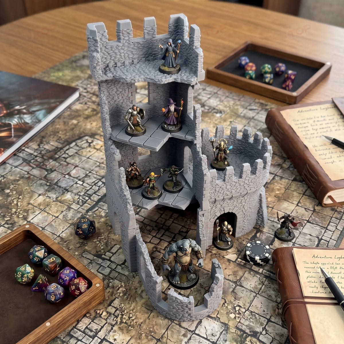 Abandoned Fortress Terrain, TTRPG Tabletop Style, Ruined Castle Scenery Model, Wargame Diorama Prop, Game pieces and components.