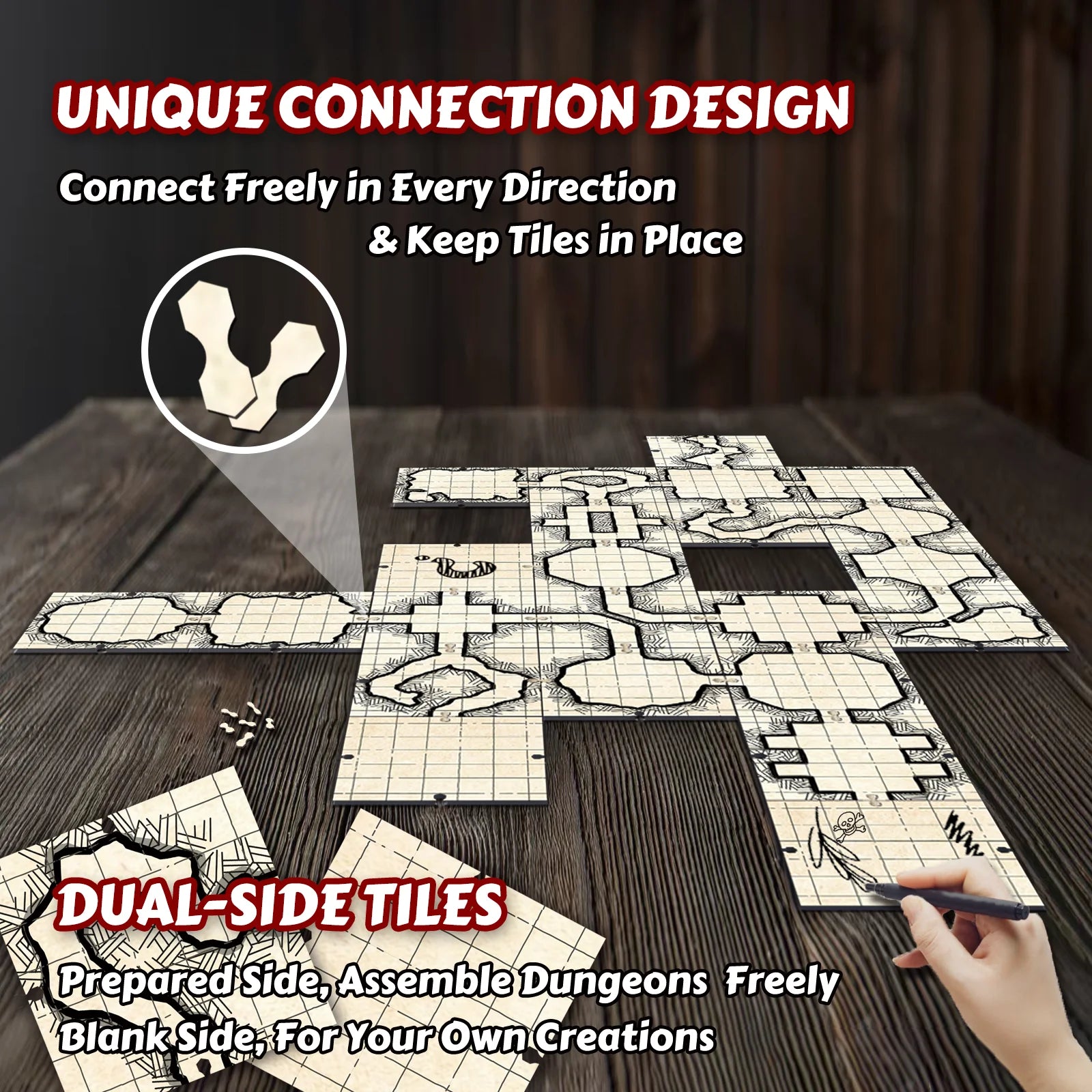 Tile Up Dungeons | Unique Design Modular Terrain Map Accessories For  DnD Board Game | Highly Portabe | Dual-side Tiles