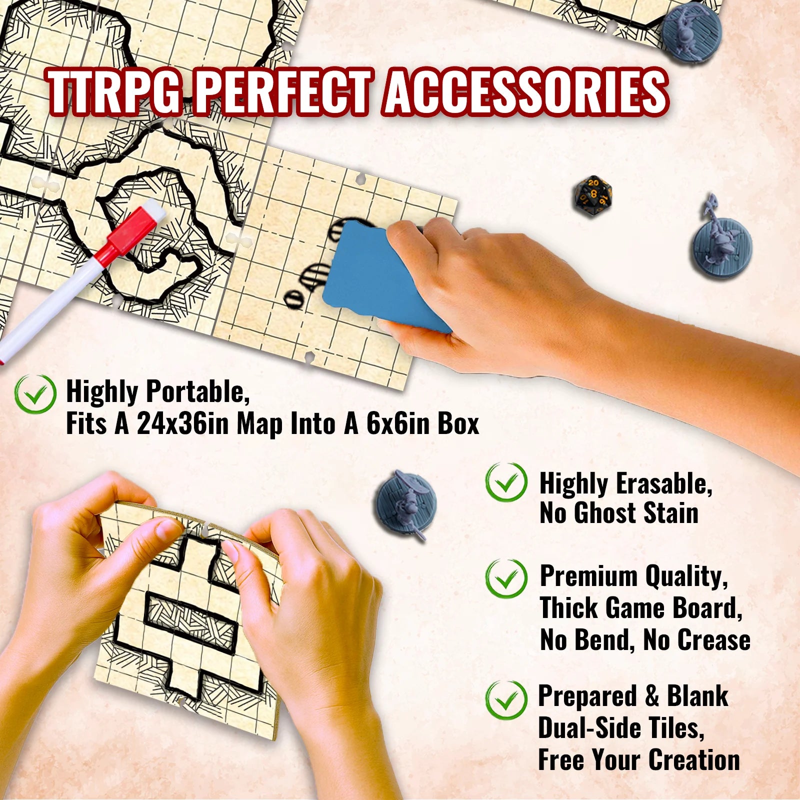 Tile Up Dungeons | Unique Design Modular Terrain Map Accessories For  DnD Board Game | Highly Portabe | Dual-side Tiles