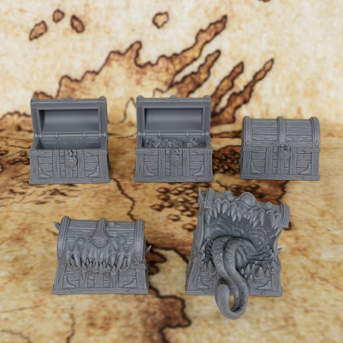 RPG Mimic Chest Miniature Model Set, Fantasy TTRPG Accessory, Hidden Monster Treasure Box for Tabletop Role Play Game Scenes