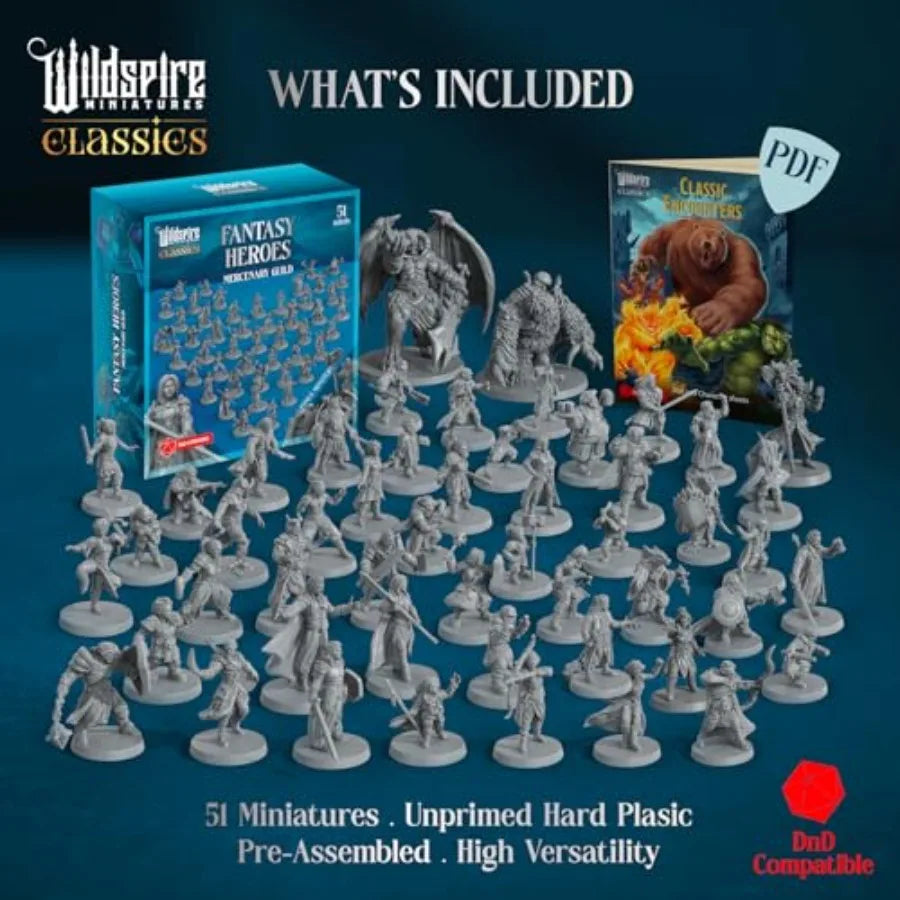Classic Heroes - - 51 Paintable Characters for DND Miniatures Bulk, 28mm for Dungeons Dragons type games