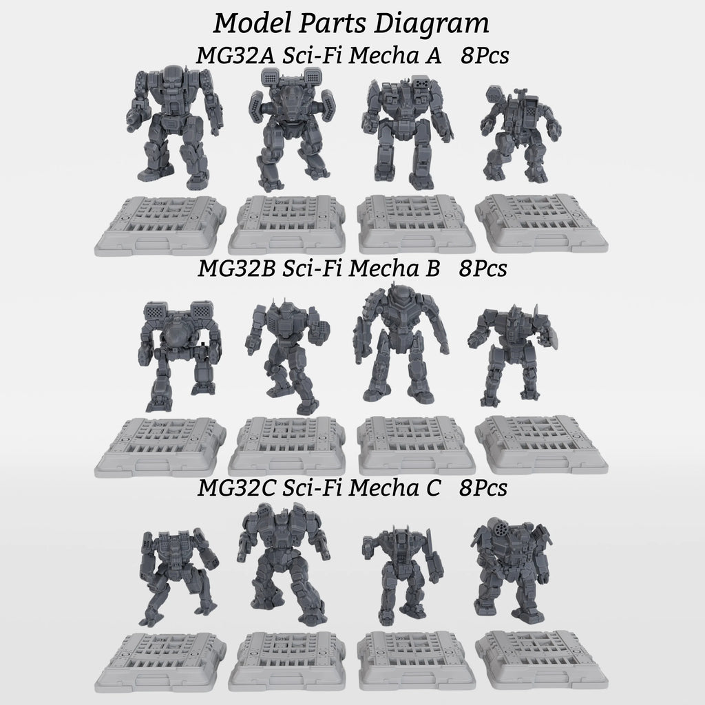 Sci-Fi Mecha Miniature Set, Futuristic Robot TTRPG Miniature Figures