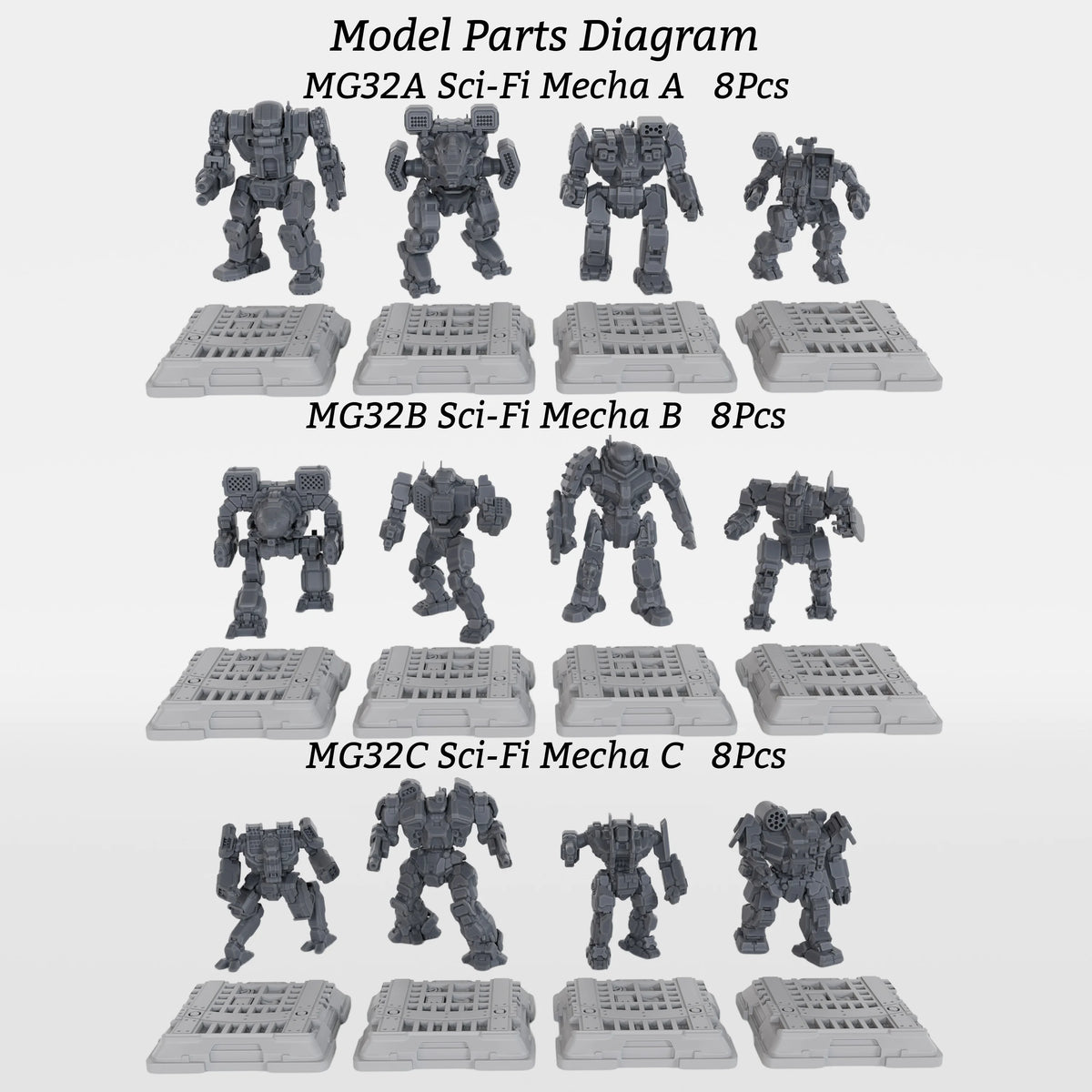 Sci-Fi Mecha Miniature Set, Futuristic Robot TTRPG Miniature Figures