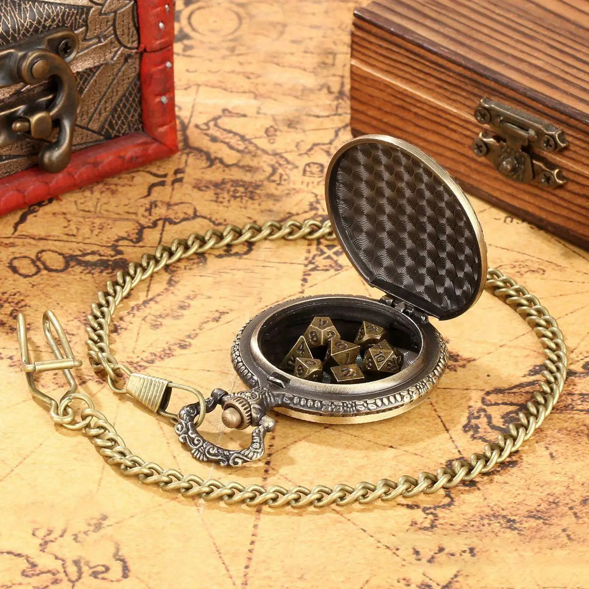 7pcs Metal Dice Set In Pocket Watch Case Polyhedral RPG DiceBoard Game Party Gift For D & D Players Beginners Adults Home Travel
