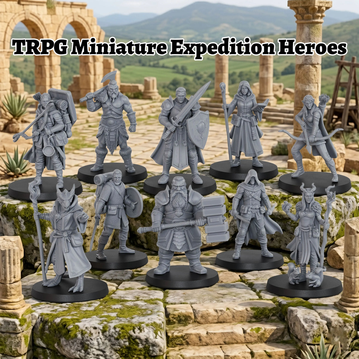 Fantasy Expedition Heroes Miniature Set - 25mm TTRPG Figures, for Fantasy Quests & Dungeonsn