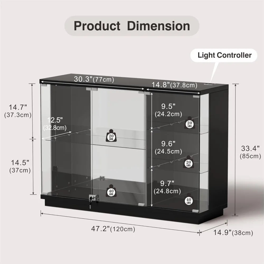 Smart Glass Display Cabinet with LED Lights & Sensor, High Gloss Sideboard for Toys, Books, Collectibles