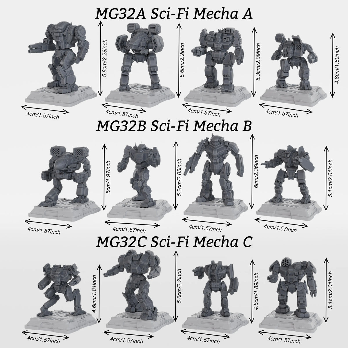 Sci-Fi Mecha Miniature Set, Futuristic Robot TTRPG Miniature Figures