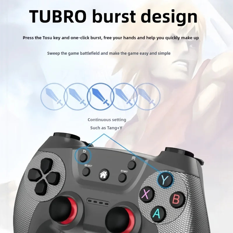 Wireless Game Controller, Plug and Play Gamepad with Dual Vibration & Turbo Burst Function, Ergonomic Anti-Slip Joystick Compatible with PS3, PC, Smart TV, TV Box