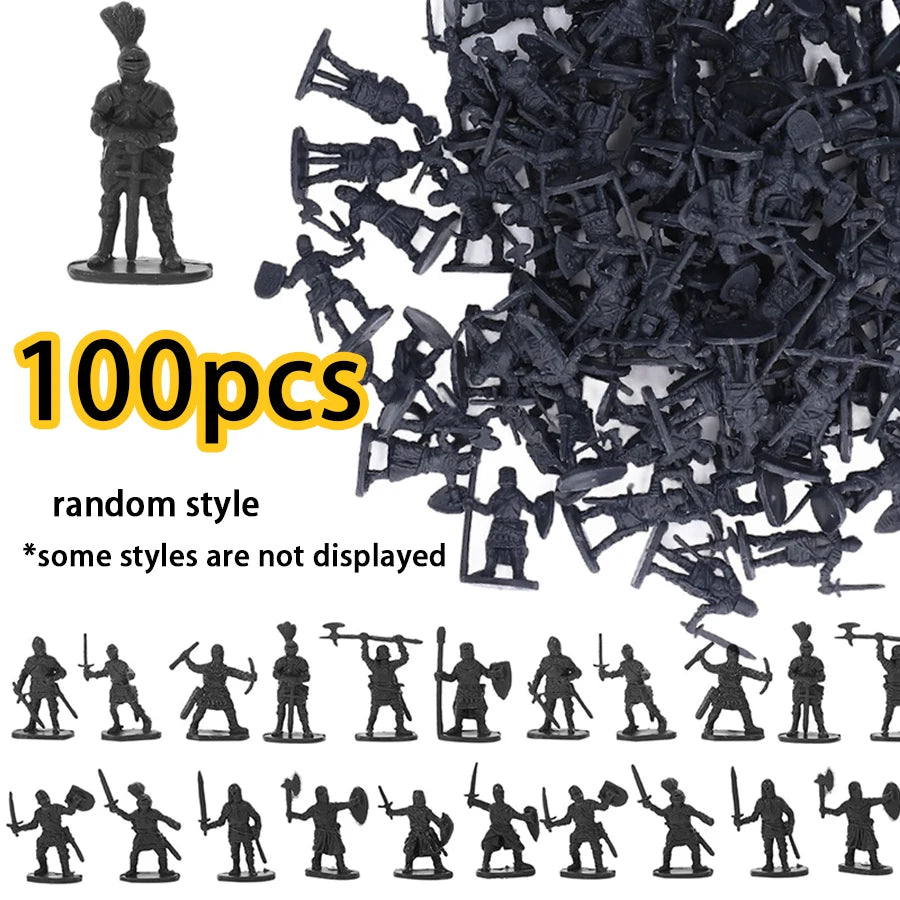 100pcs Medieval Knight Mini Figurines, Plastic with Multiple Poses