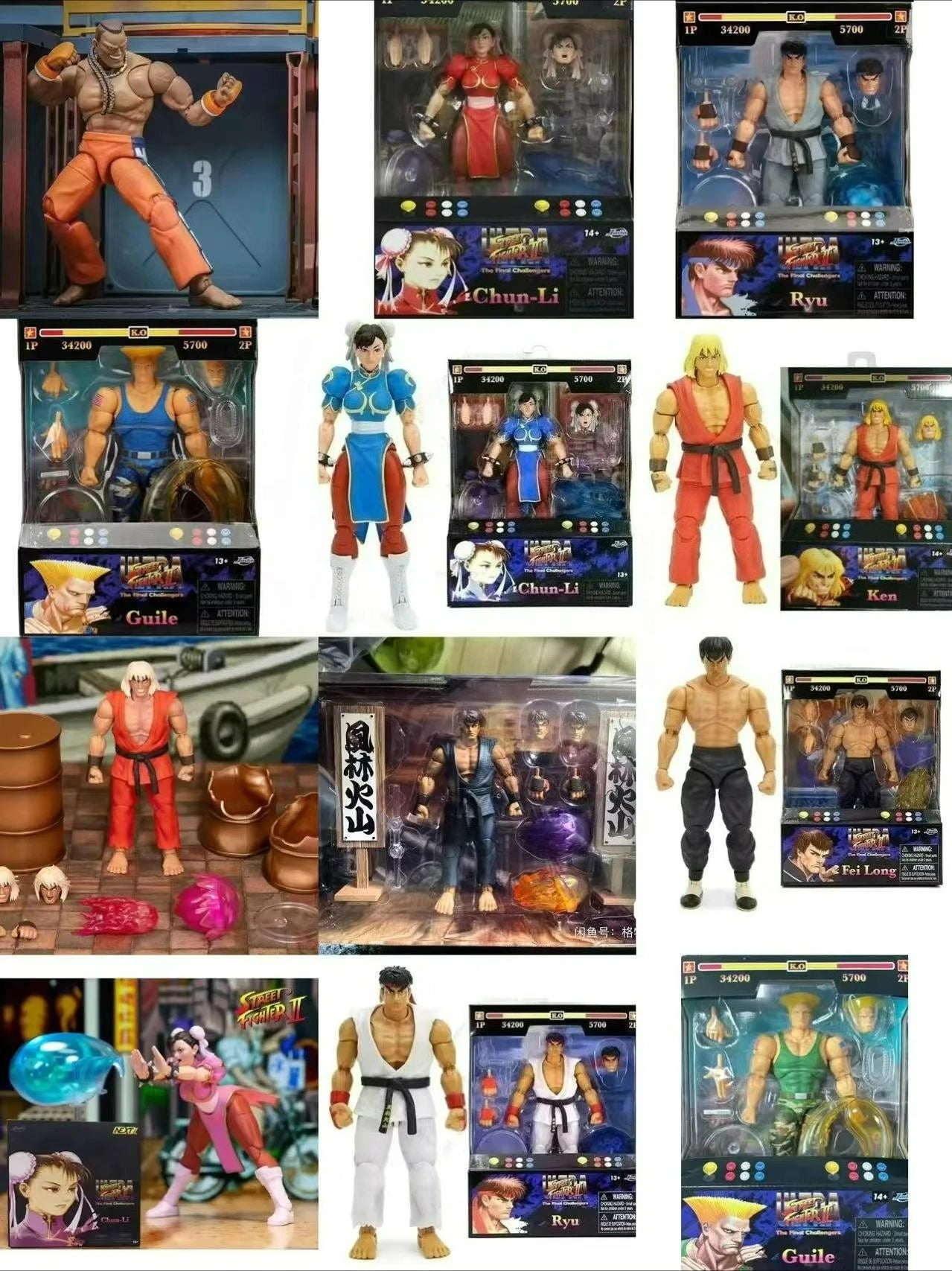 Jada Toys Ultra Street Fighter II M.Bison Dhalsim Violent Ken RYU Guile 6" Inch
