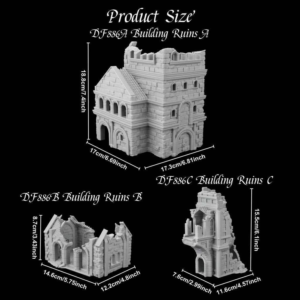 RPG Miniatures Ruins Building Terrain Set - Medieval DND Terrain for Abandoned City, Worn House Miniature Terrain, TTRPG Gift