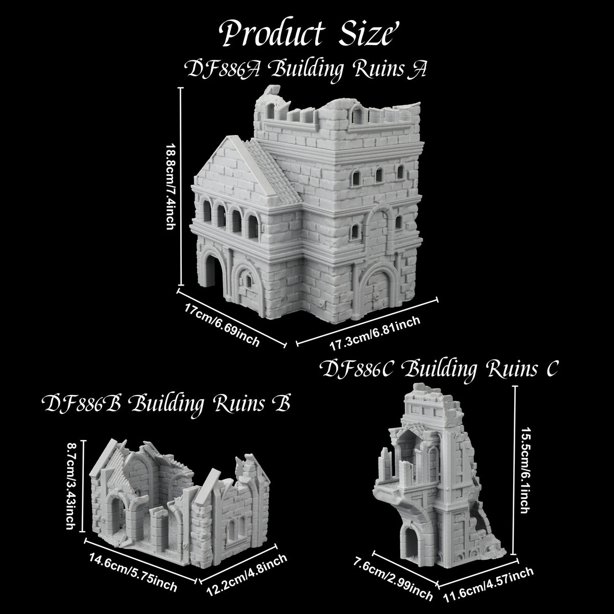 RPG Miniatures Ruins Building Terrain Set - Medieval DND Terrain for Abandoned City, Worn House Miniature Terrain, TTRPG Gift
