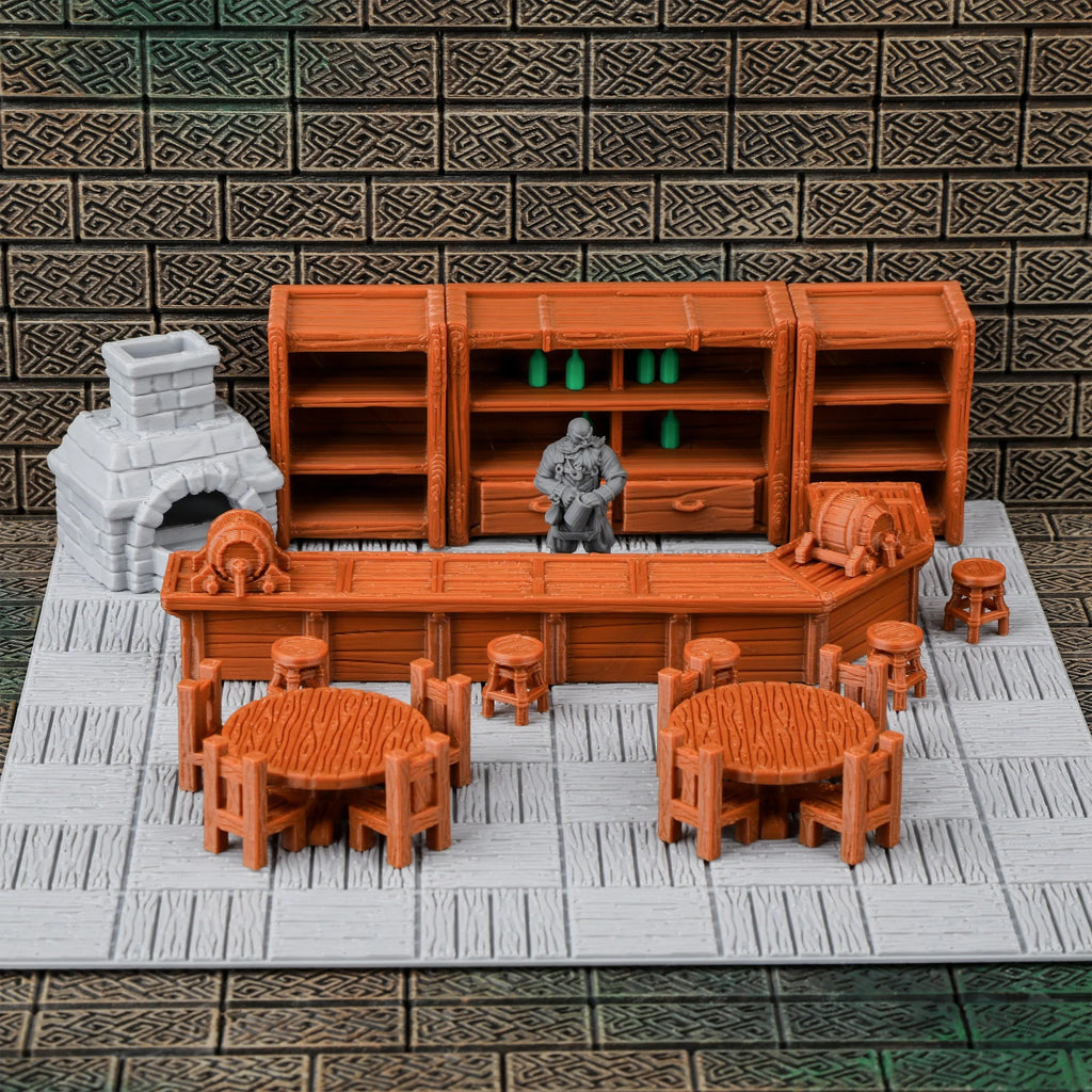 28mm TRPG Tavern Bar Furniture Miniature Terrain Set, Tabletop RPG Scenery Terrain for Fantasy RPG Game