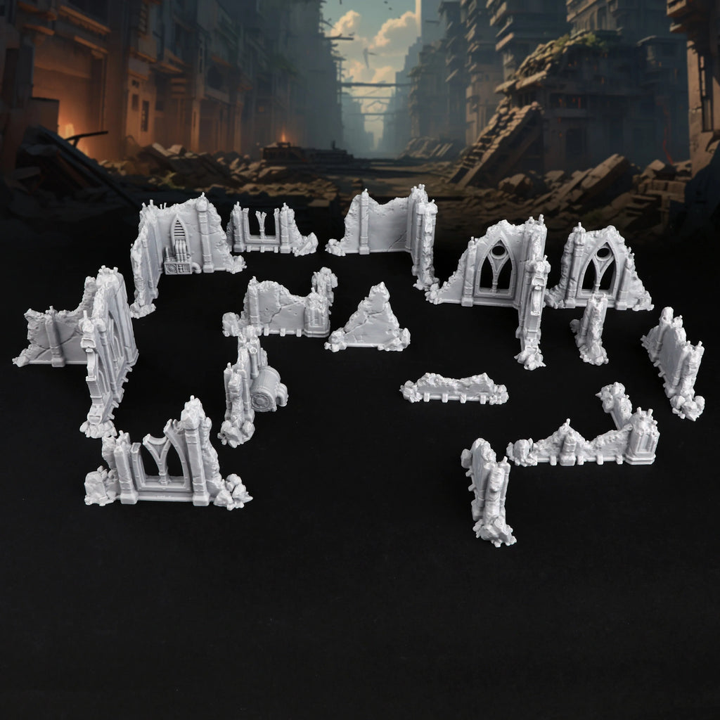 Sci-Fi Ruins of the Empire Terrain Set for 25-28mm Miniatures - Battlefield Ruins for Tabletop TTRPG Role-Playing Games