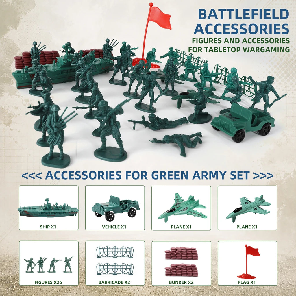 ViiKONDO 70 PCS Military Playset Green VS Tan Soldier Battlefield Armored Vehicle Tank Fighter Warship Model Tabletop Wargaming