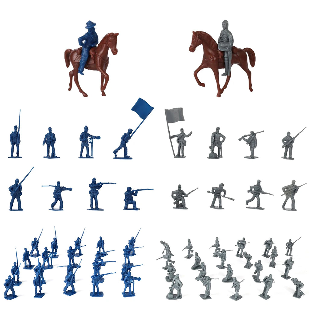 ViiKONDO 80 PCS Blue & Gray Historical Plastic Miniature Figures Set with Horse Models for Tabletop Gaming and Diorama Displays