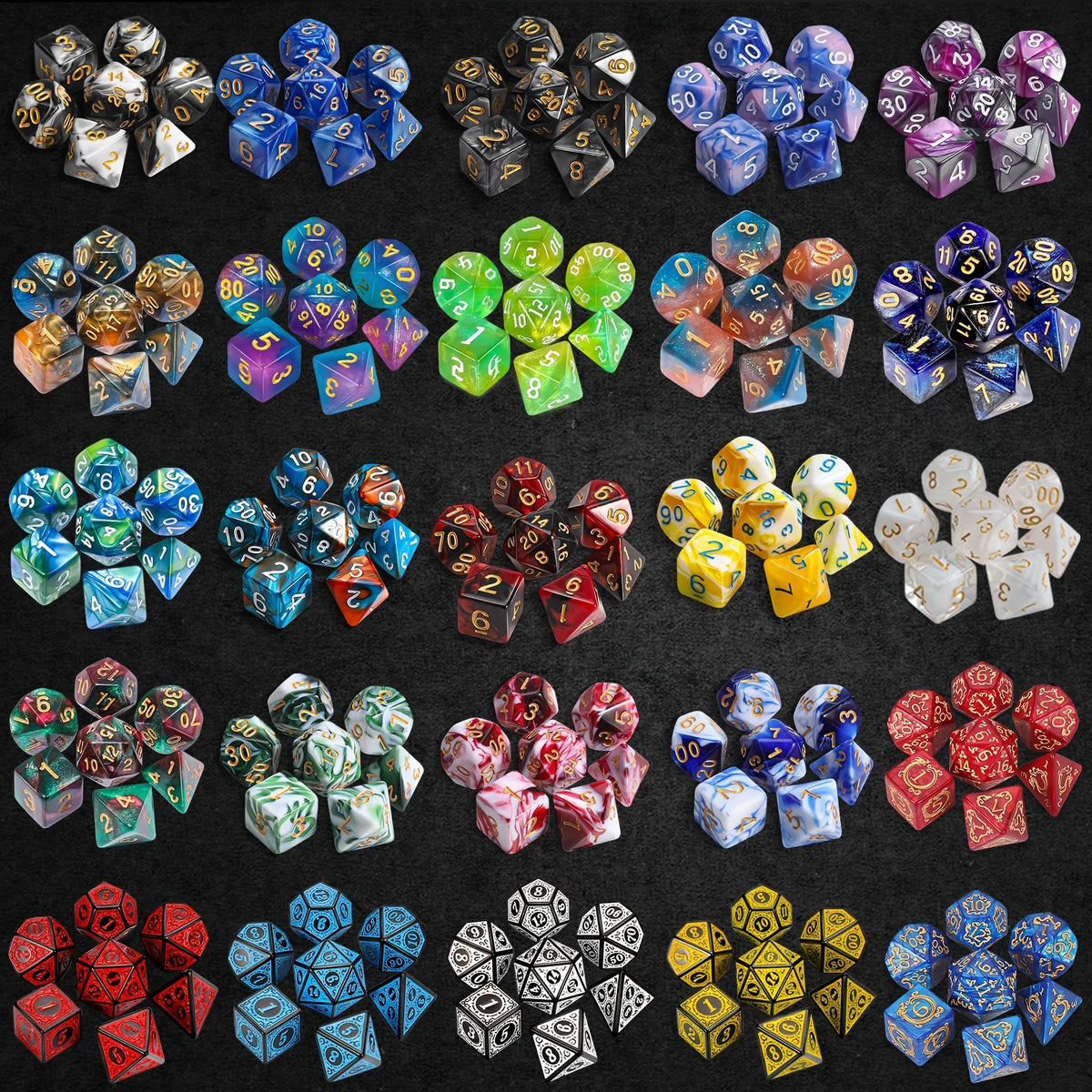 D&D Dice Set 8/40pcs, Including 7/35pcs Polyhedral Dices and 1/5pcs Creative Velvet Bags, for RPG Role-Playing Game