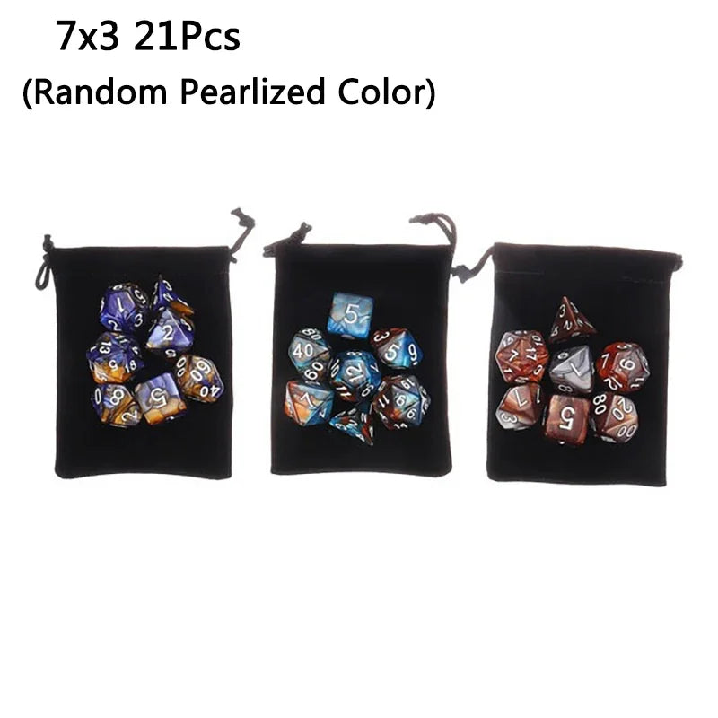 New Pearlescent Polyhedral RPG Dice Set 105/70/49/35/21/7Pcs Multicolor  Dice Role-Playing Board Games with Storage Pouches