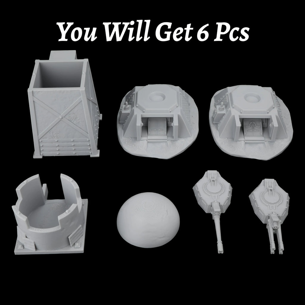 Sci-Fi Defense Base Miniature Terrain Set, Armed Bunkers for RPG Fantasy Terrain Building, Collectible Accessory