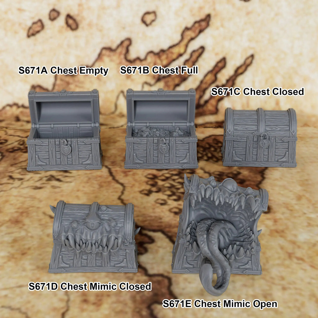 RPG Mimic Chest Miniature Model Set, Fantasy TTRPG Accessory, Hidden Monster Treasure Box for Tabletop Role Play Game Scenes
