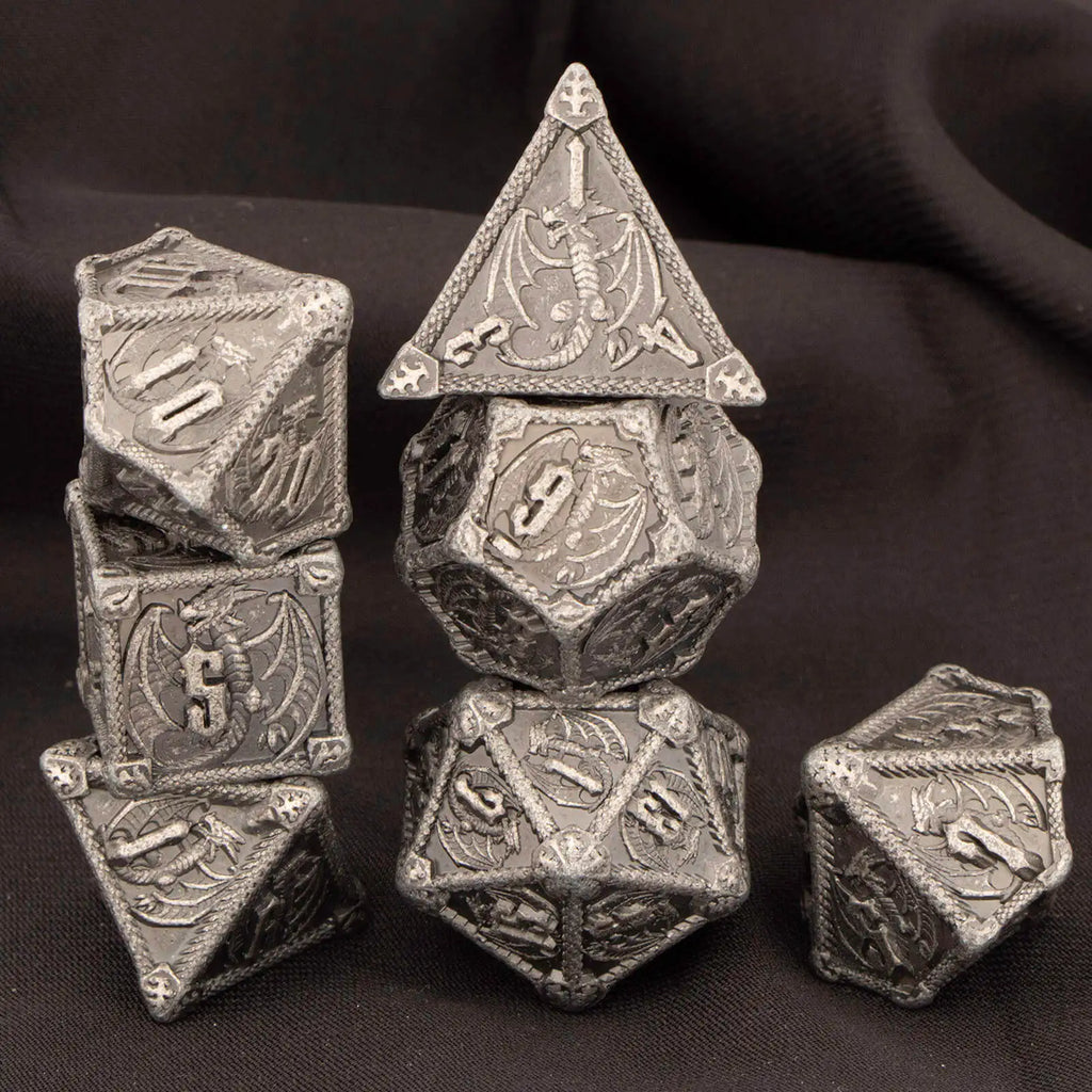 Metal Dice Set, 7 Piece Polyhedral Role Playing RPG D and D Dice D20 D12 D10 D8 D6 D4