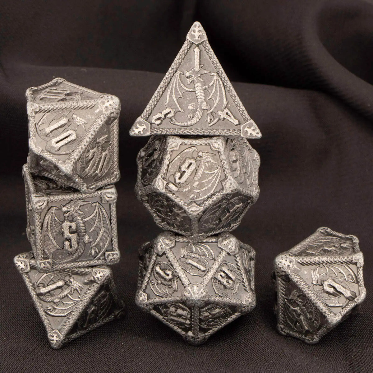 Metal Dice Set, 7 Piece Polyhedral Role Playing RPG D and D Dice D20 D12 D10 D8 D6 D4